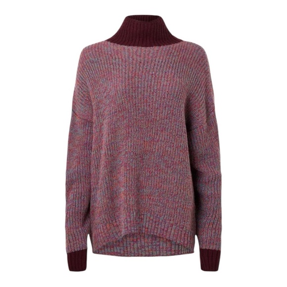 OOF Wear Oversized Sweater Mock Neck Long Sleeve in Burgundy Tweed Size Medium - Picture 5 of 11